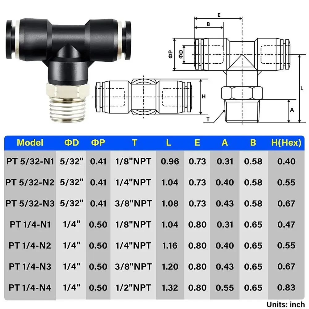 10 PACK TAILONZ PNEUMATIC Male Branch Tee 1/4 Inch Tube OD x 1/4 Inch NPT
